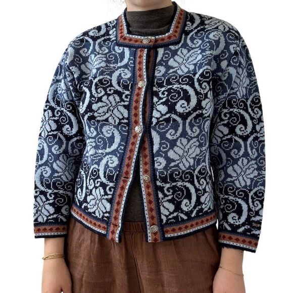 Vintage Skjaeveland of Norway Womens Blue 100% Wool Scandinavian Cardigan Sz S - Picture 1 of 8